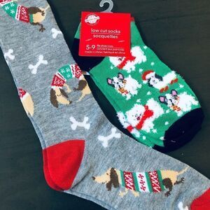 Christmas Dog Print Dachshund Frenchie Boston Terrier Socks Bundle
